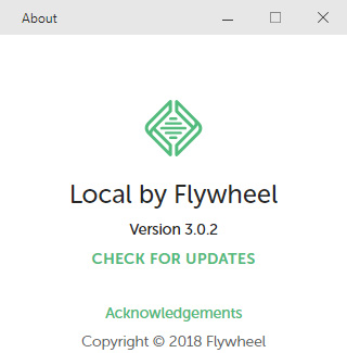 local by Flywheelバージョン画面